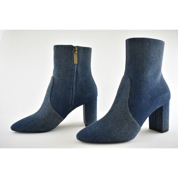 Saint Laurent Lou 75 Blue Jeans Denim YSL Zip Block Heel Ankle Bootie Boot 36.5 - Picture 10 of 12